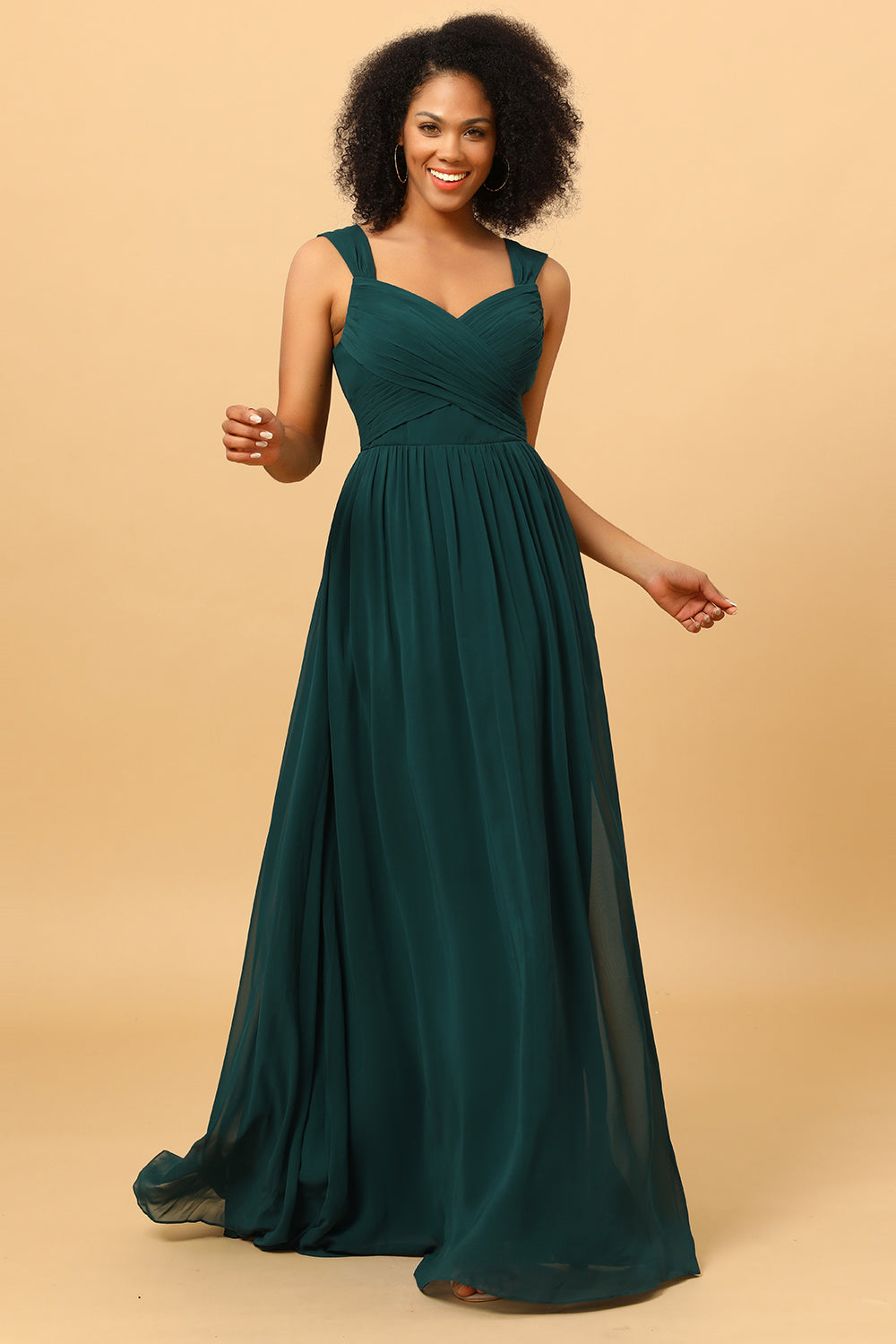 A Line Sweetheart Chiffon Floor Length Bridesmaid Dress with Heart Shaped Open Back