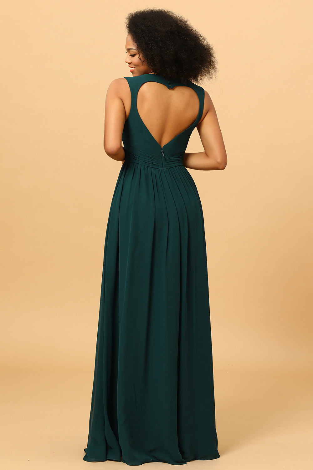 A Line Sweetheart Chiffon Floor Length Bridesmaid Dress with Heart Shaped Open Back