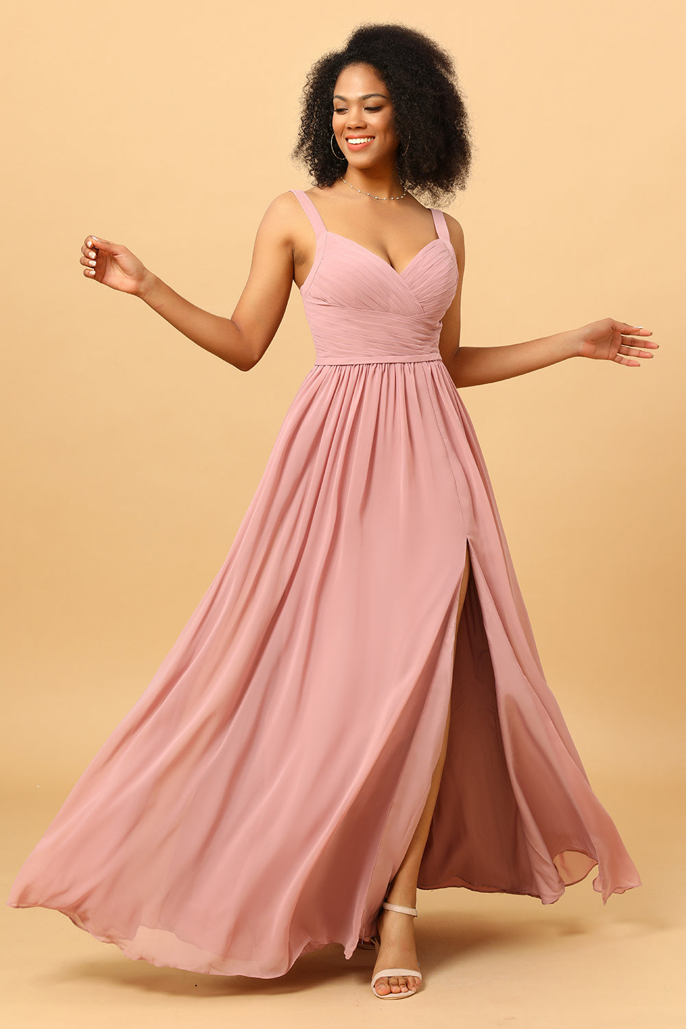 Spaghetti Straps Long Chiffon Bridesmaid Dress with Slit