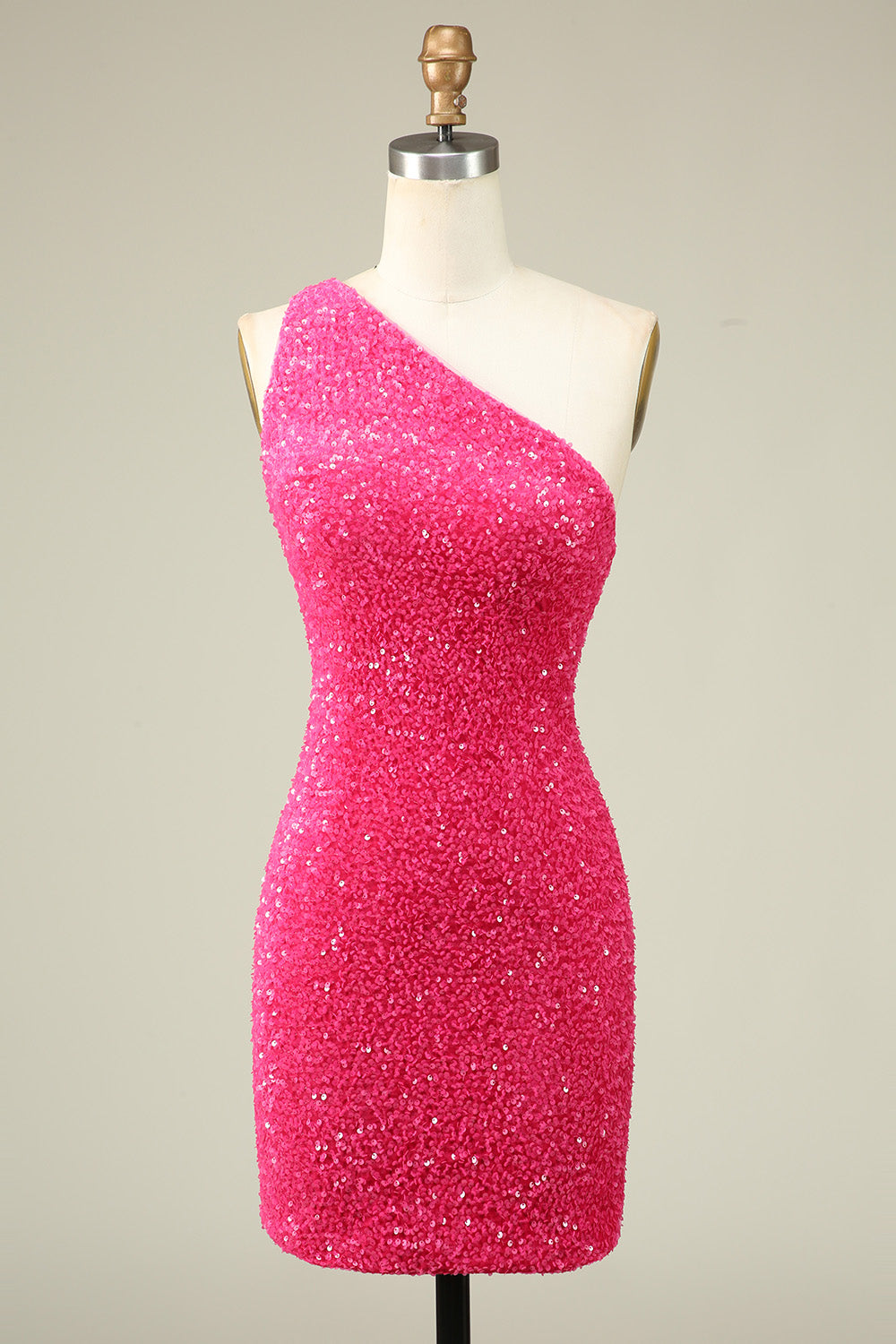 Classy Fuchsia One Shoulder Sequins Tight Homecoming Dress