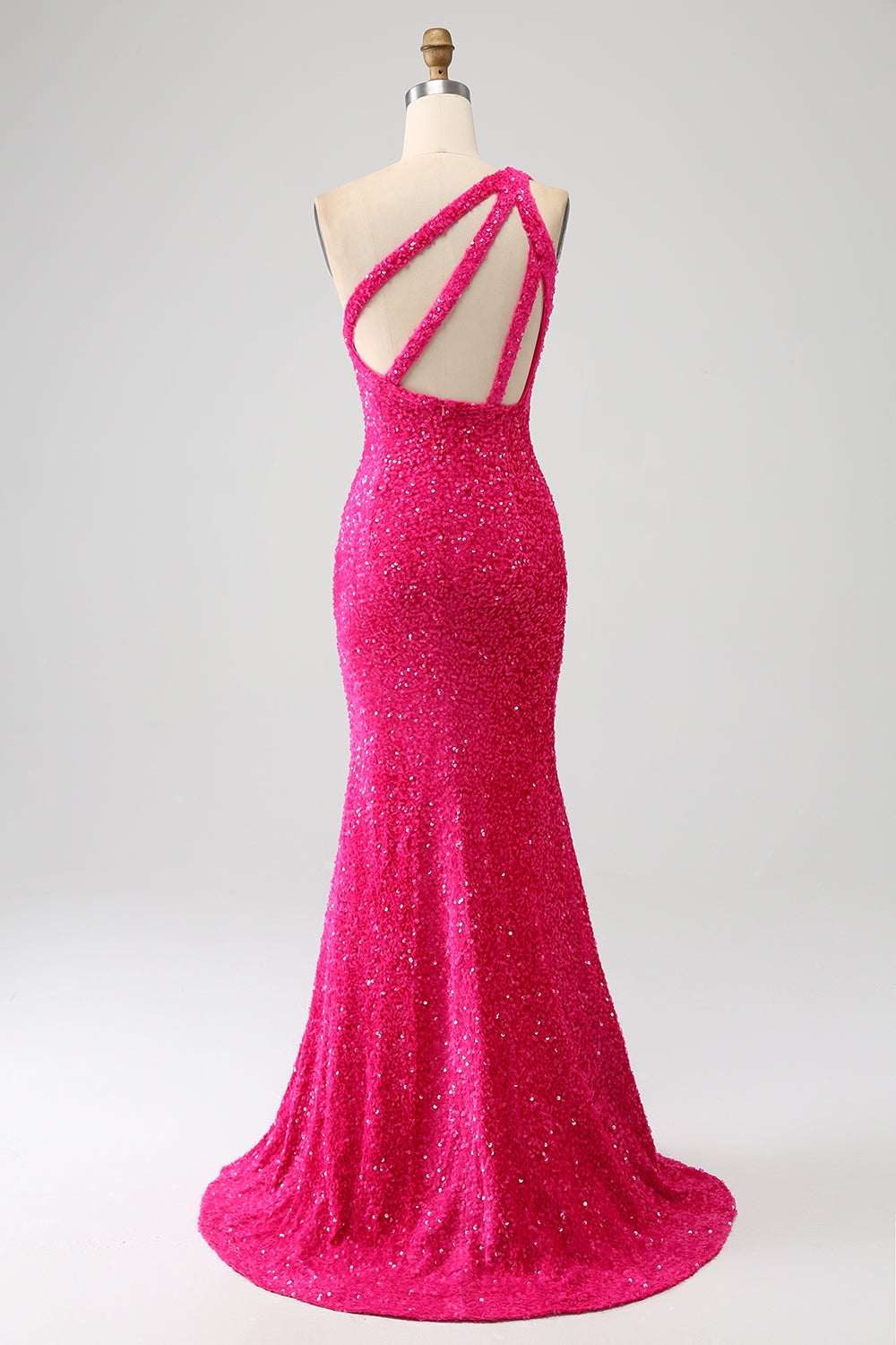 Sparkly Fuchsia Mermaid One Shoulder Sequins Prom Dress with Slit