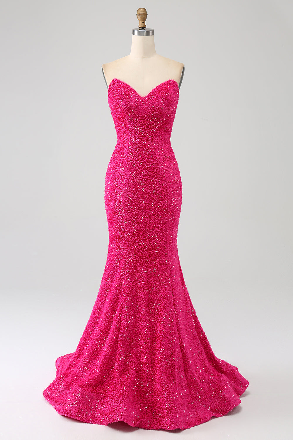 Fuchsia Mermaid Sweetheart Sweep Train Prom Dress With Sequins