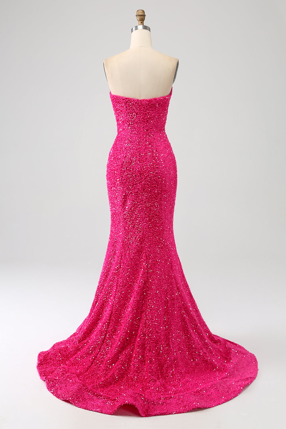 Fuchsia Mermaid Sweetheart Sweep Train Prom Dress With Sequins