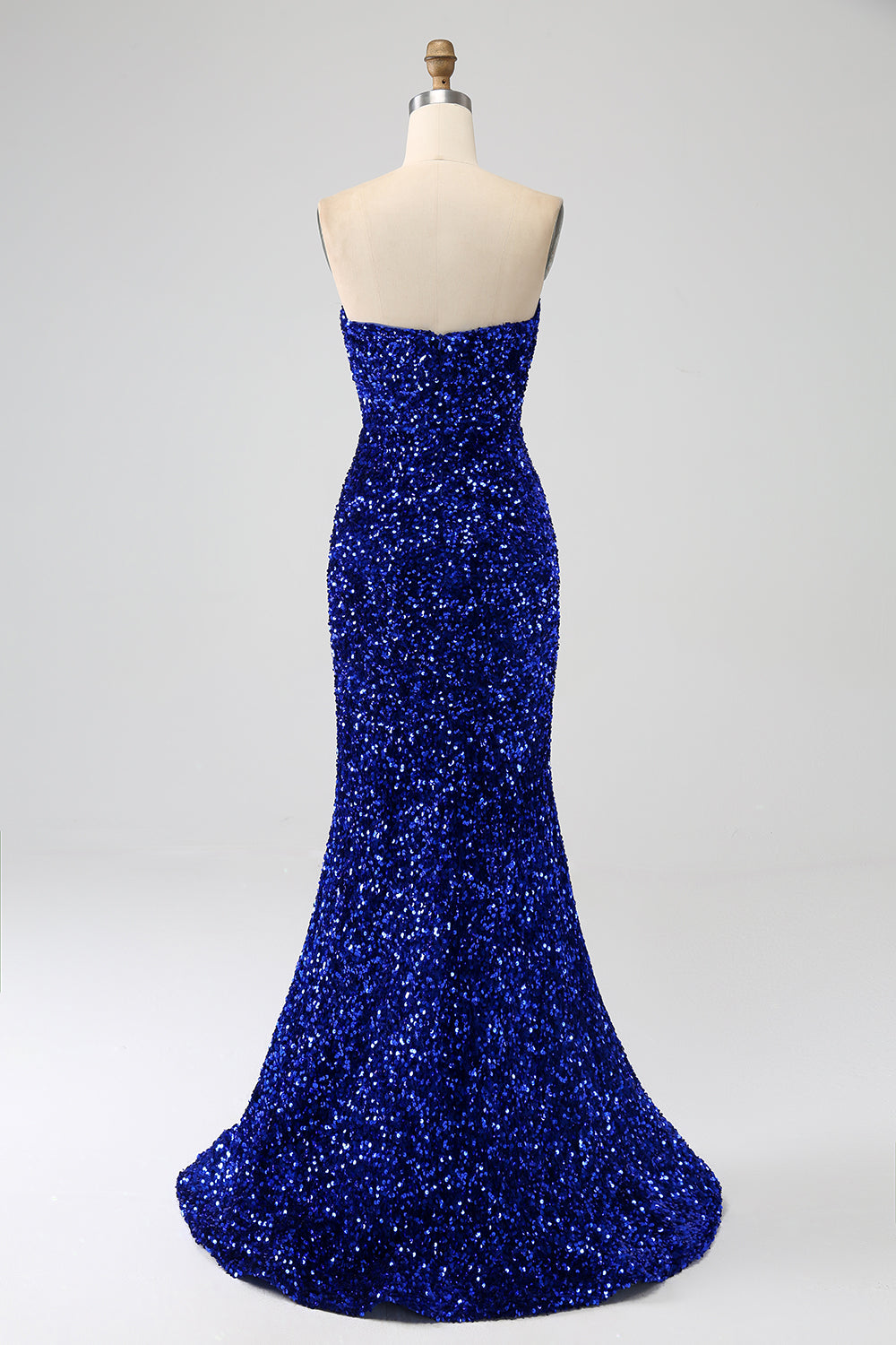 Royal Blue Mermaid Strapless Sequins Long Prom Dress With Slit