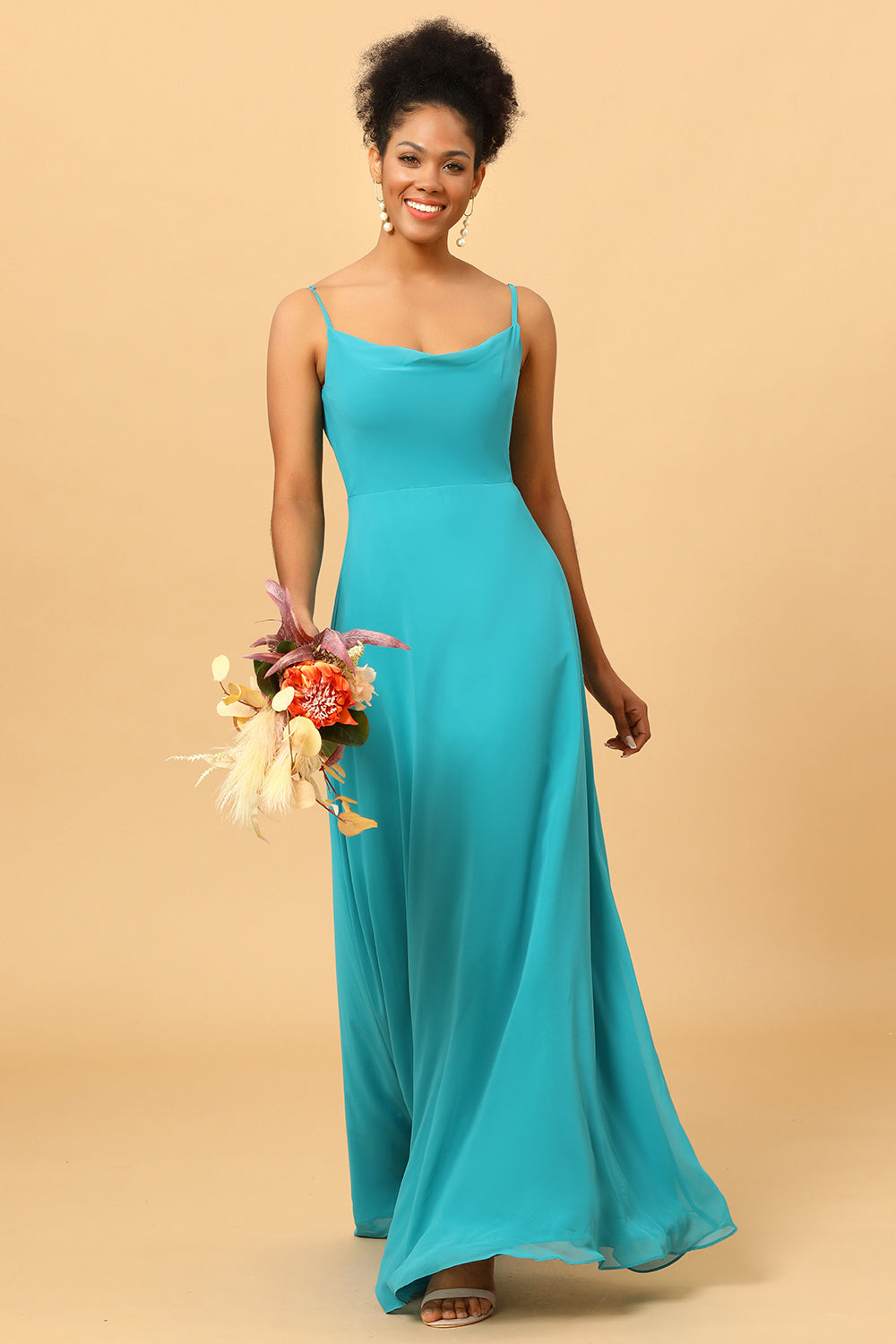 Sheath Spaghetti Straps Long Chiffon Bridesmaid Dress