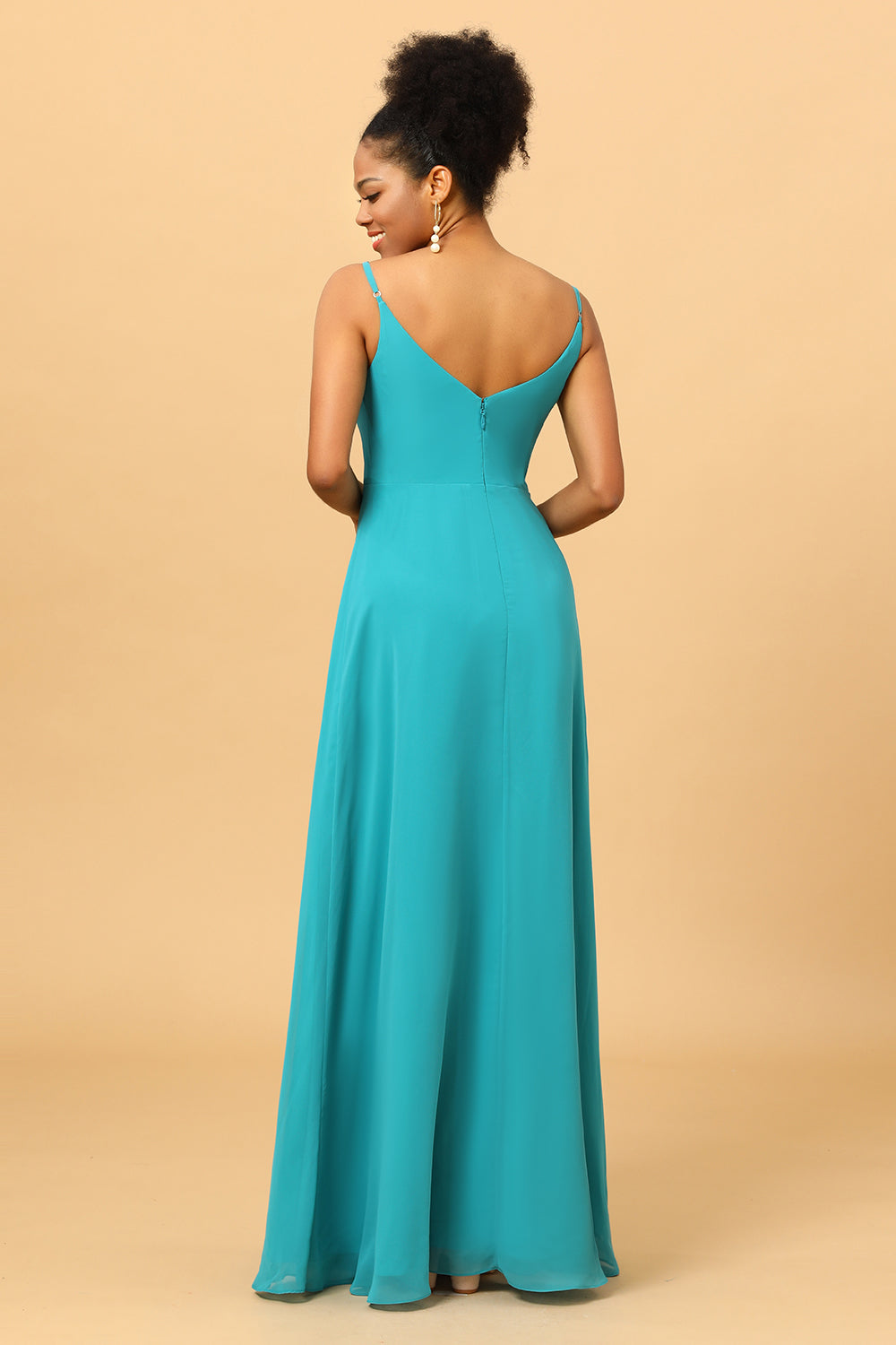 Sheath Spaghetti Straps Long Chiffon Bridesmaid Dress