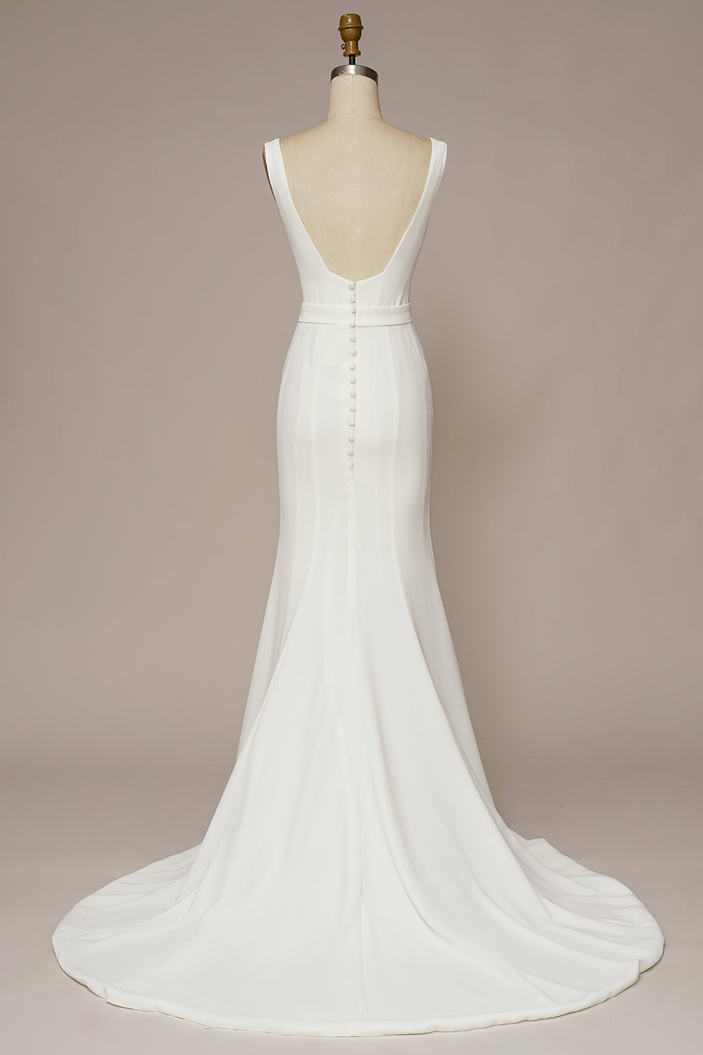 White Mermaid Square Neck Sweep Train Satin Wedding Dress