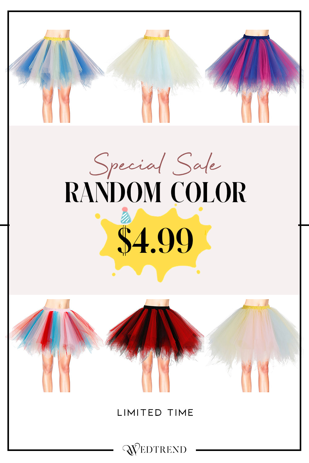 [U.S. WAREHOUSE ] Tutu Costume Skirt Tulle Petticoat-Random Color – ONLY $4.99