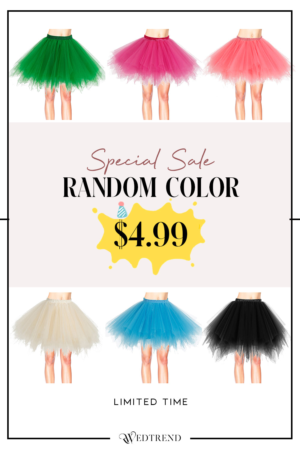 [U.S. WAREHOUSE ]Tulle Petticoat Tutu Dance Skirt – Random Color – ONLY $4.99