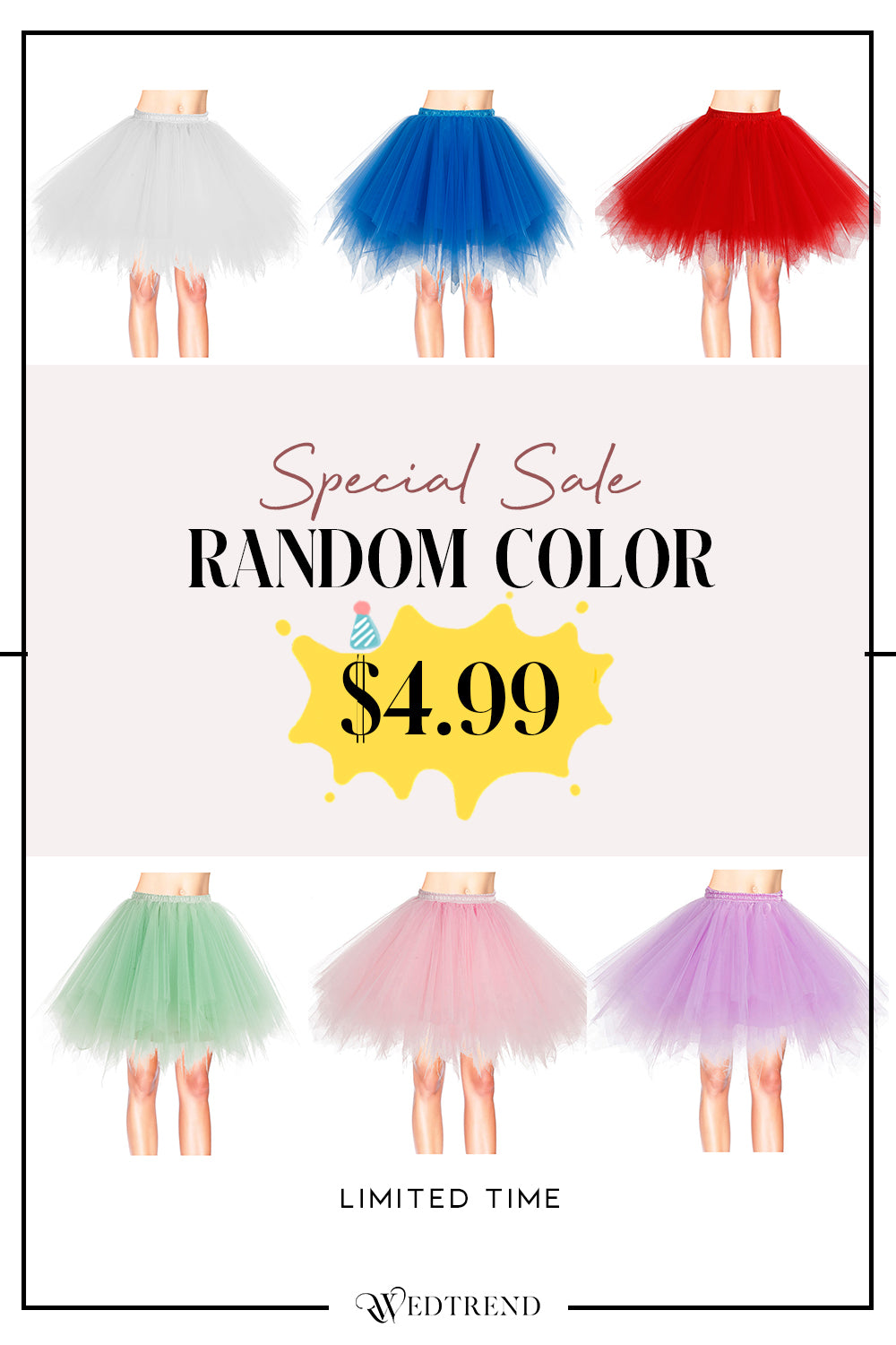 [U.S. WAREHOUSE ]Tulle Petticoat Tutu Dance Skirt – Random Color – ONLY $4.99