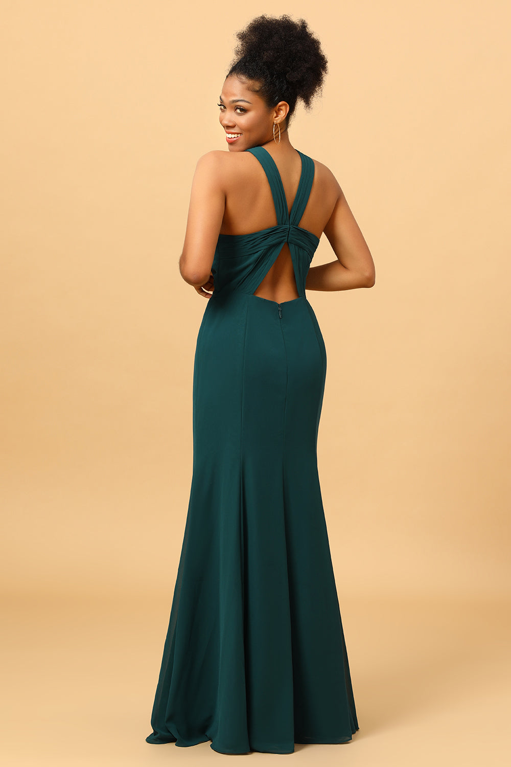 Mermaid Halter Long Chiffon Bridesmaid Dress with Slit