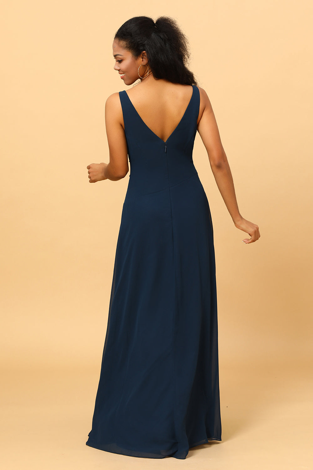 A Line V Neck Floor Length Chiffon Bridesmaid Dress With Slit