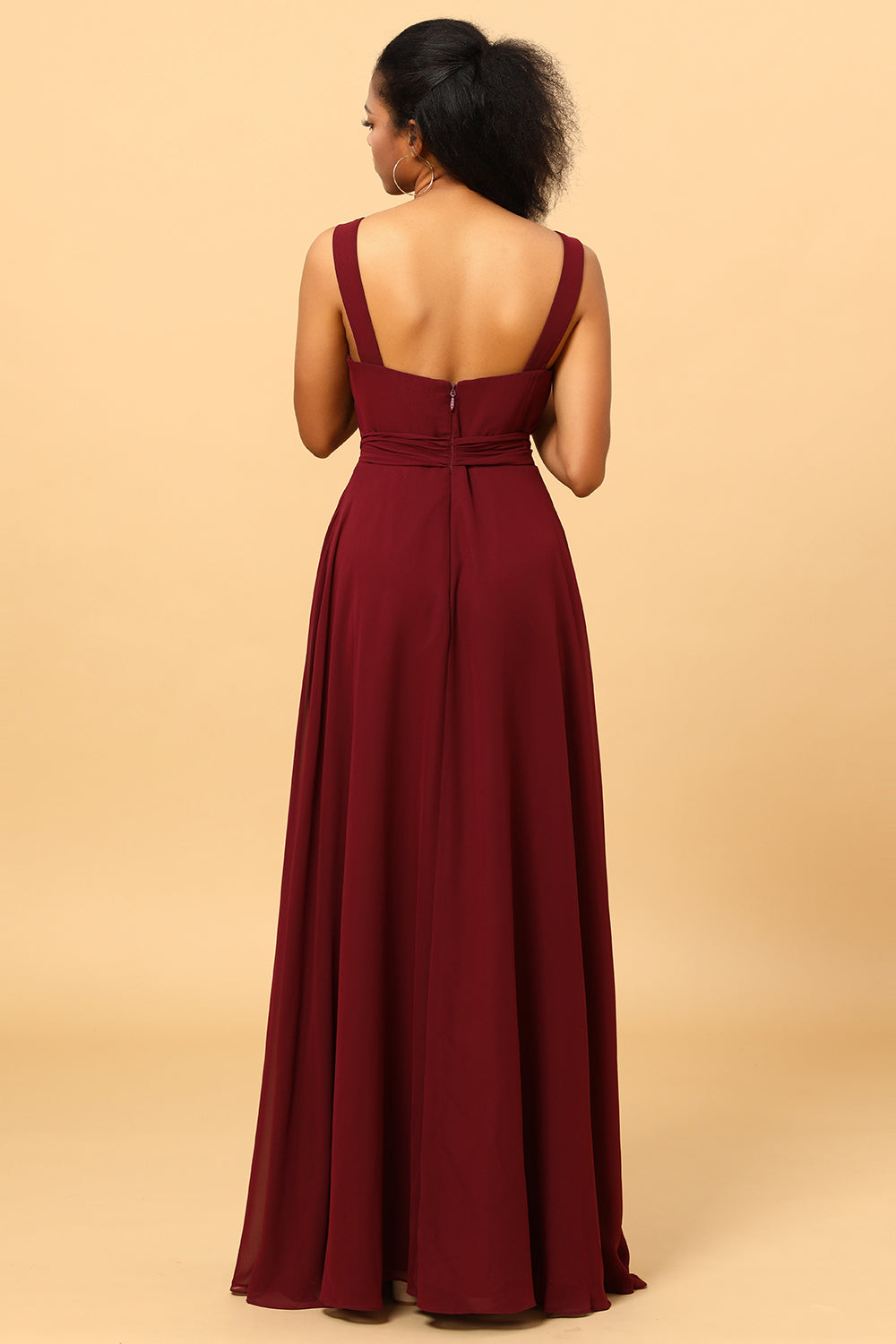 A Line V Neck Sleeveless Long Chiffon Bridesmaid Dress with Slit