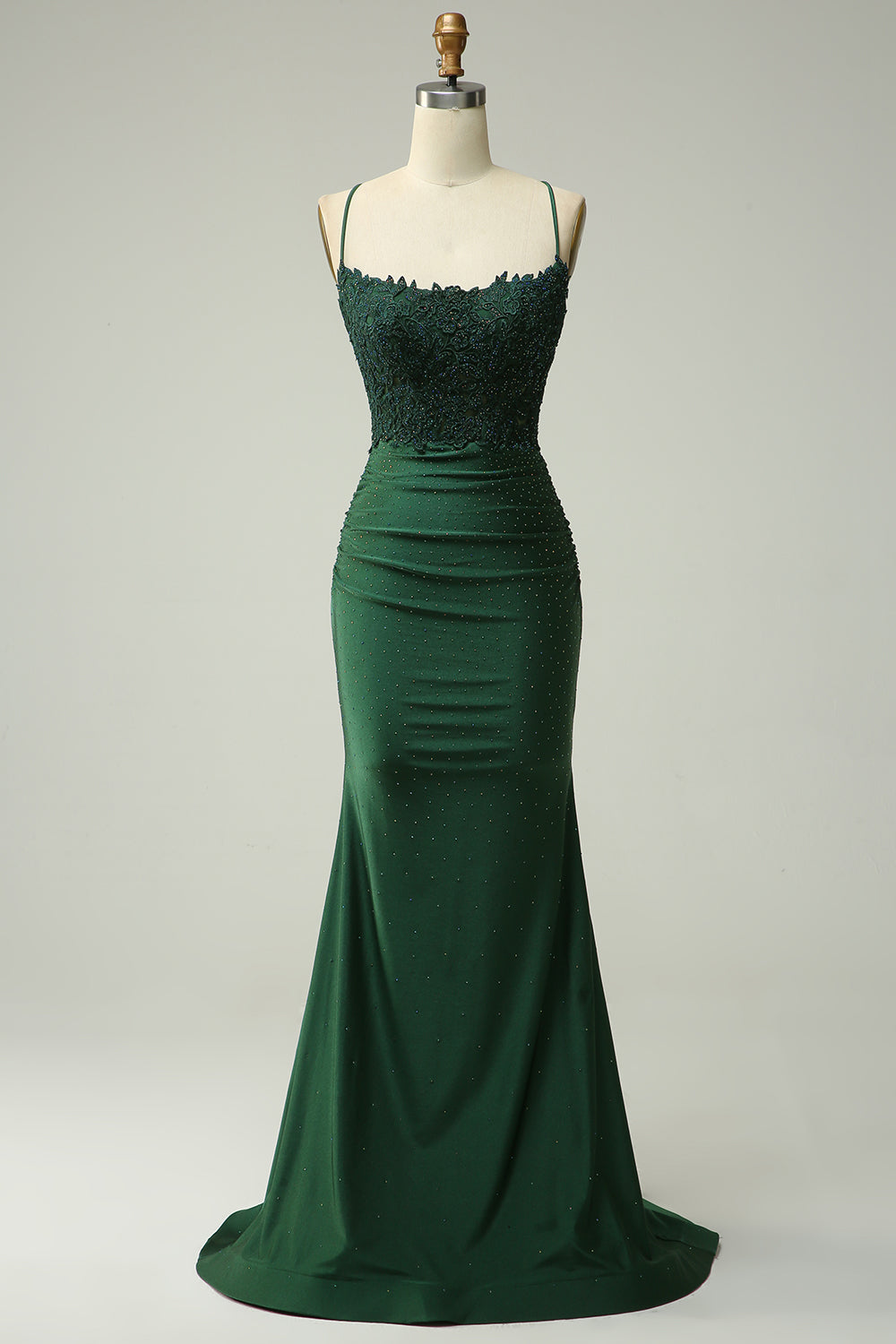 Dark Green Mermaid Halter Long Prom Dress with Appliques Beading