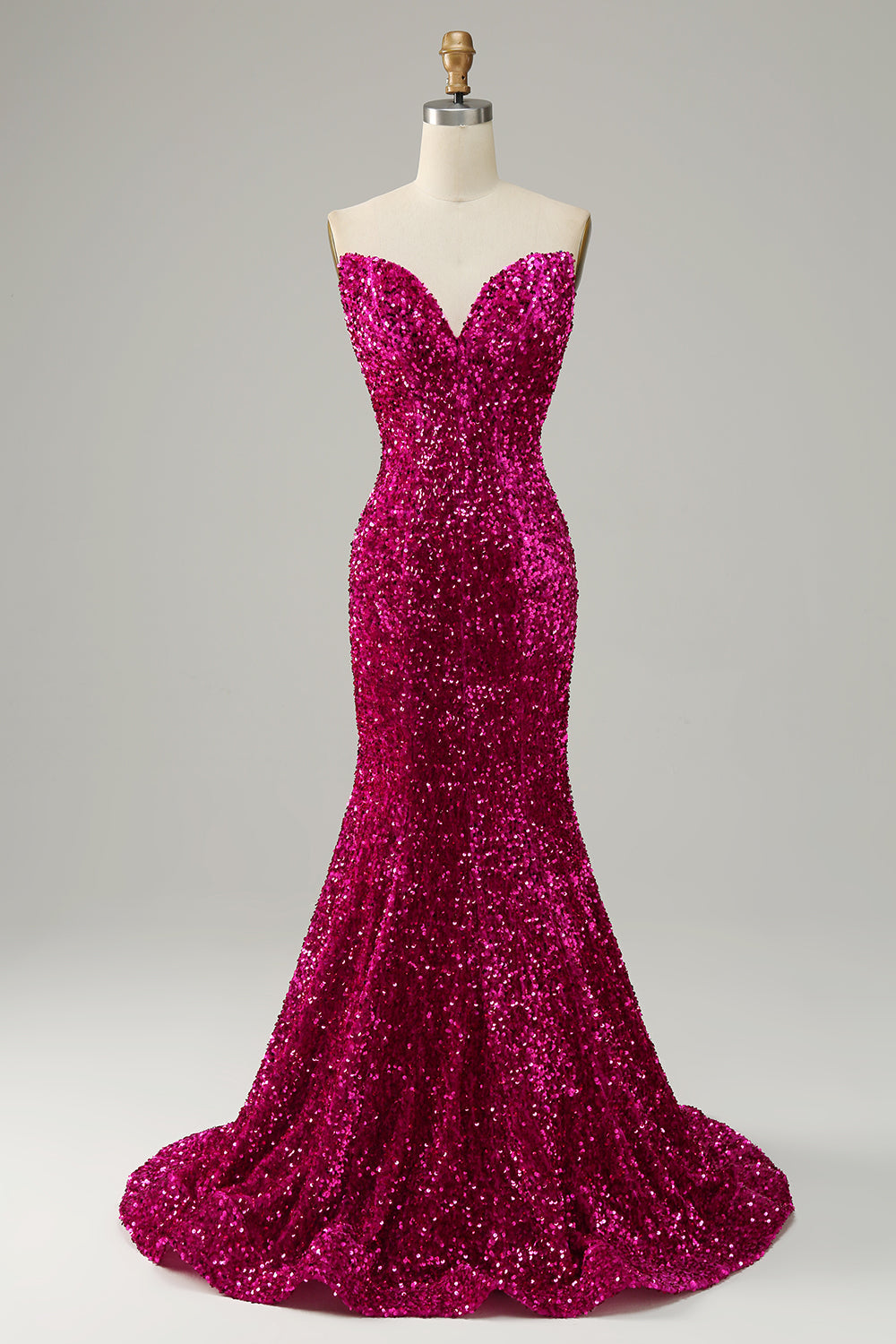 Fuchsia Mermaid Sweetheart Neck Sequined Prom Dress With Sweep Train