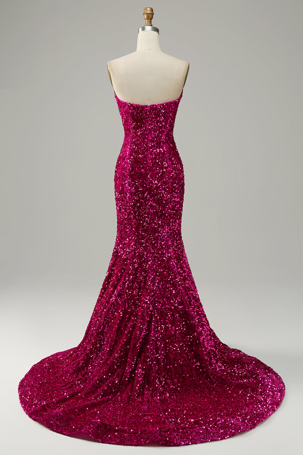 Fuchsia Mermaid Sweetheart Neck Sequined Prom Dress With Sweep Train