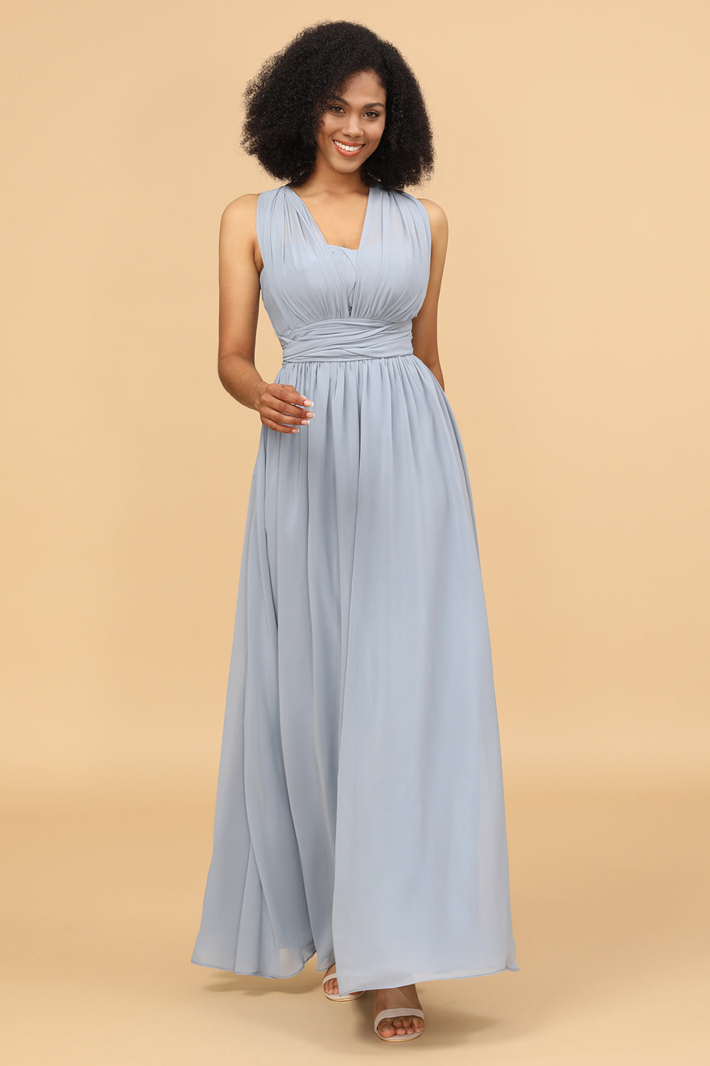 A Line Convertible Floor-Length Chiffon Bridesmaid Dress