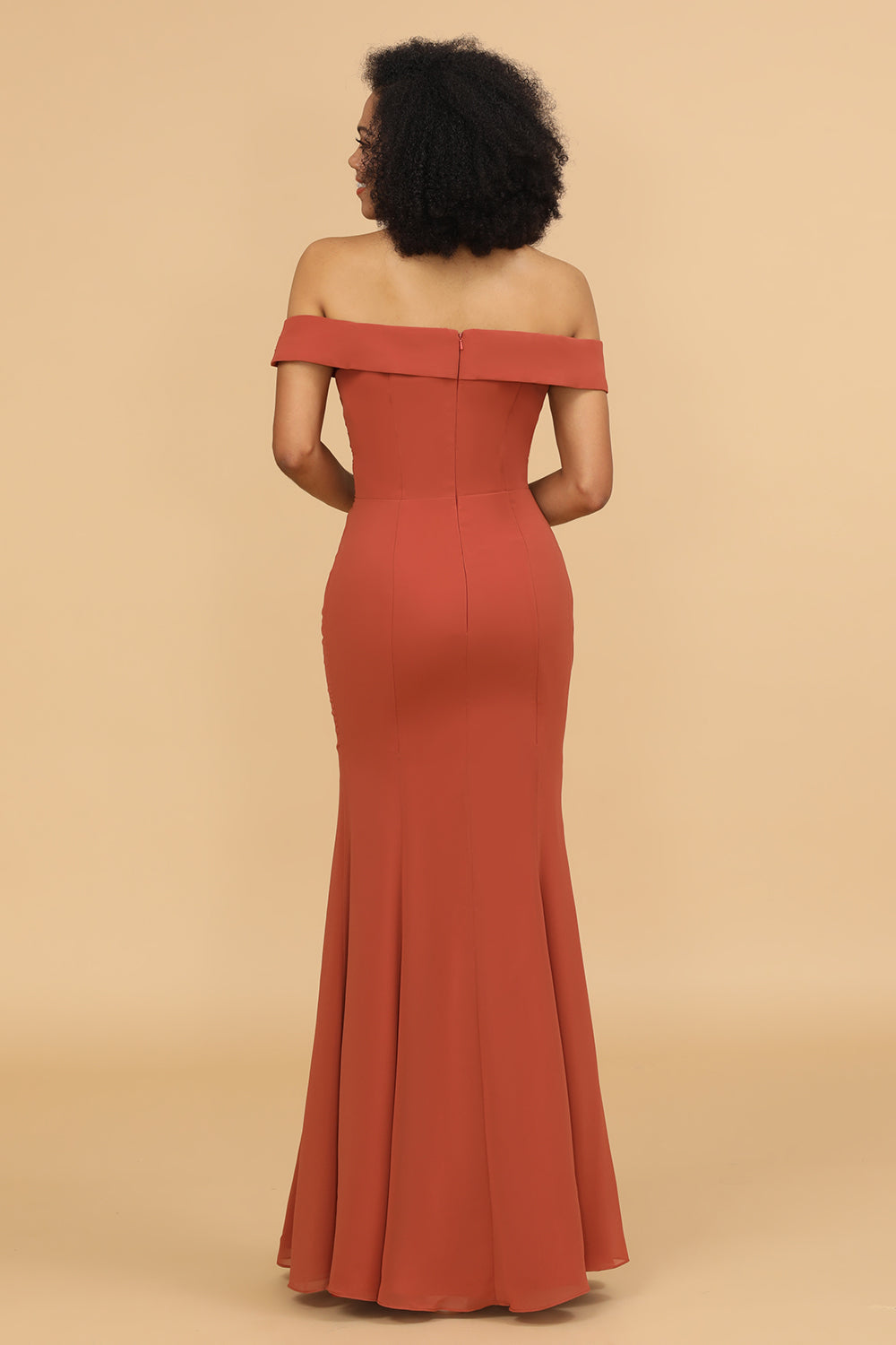 Off the Shoulder Mermaid Ruched Chiffon Bridesmaid Dress