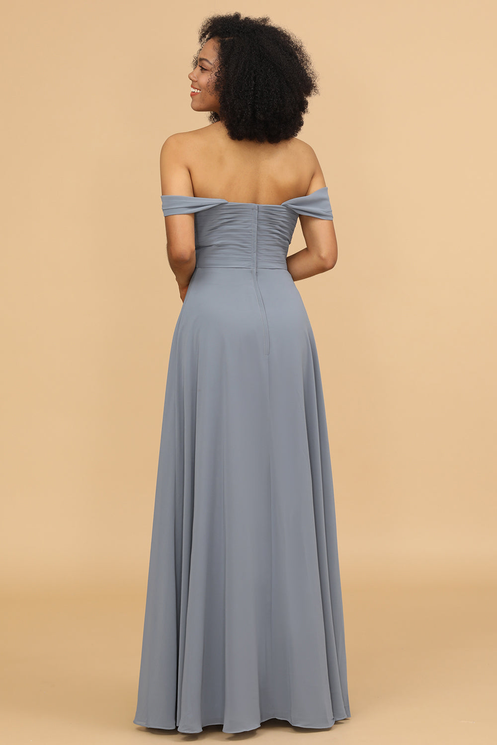 A Line Off the Shoulder Long Chiffon Bridesmaid Dress