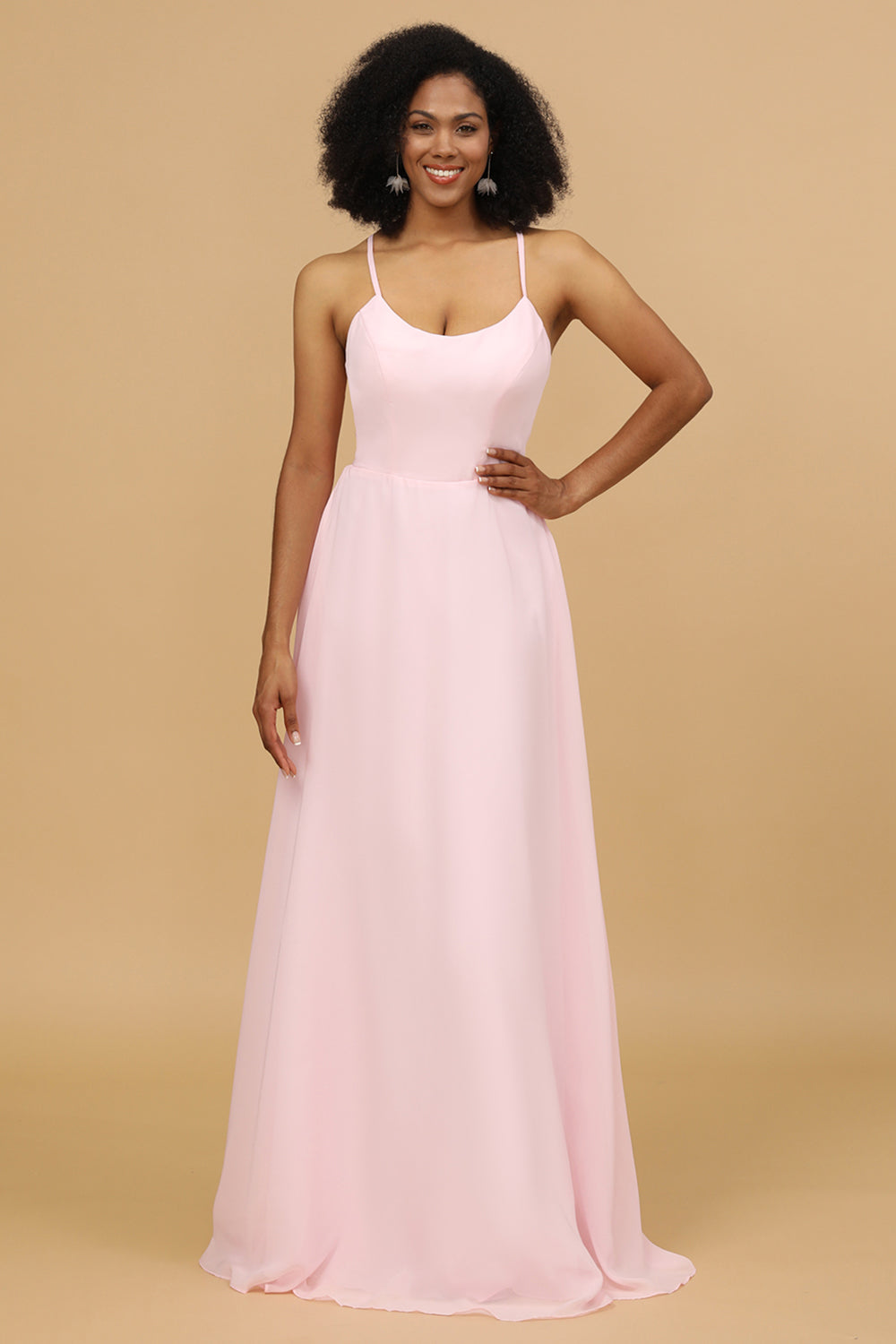 Sheath/Column Spaghetti Straps Long Chiffon Bridesmaid Dress