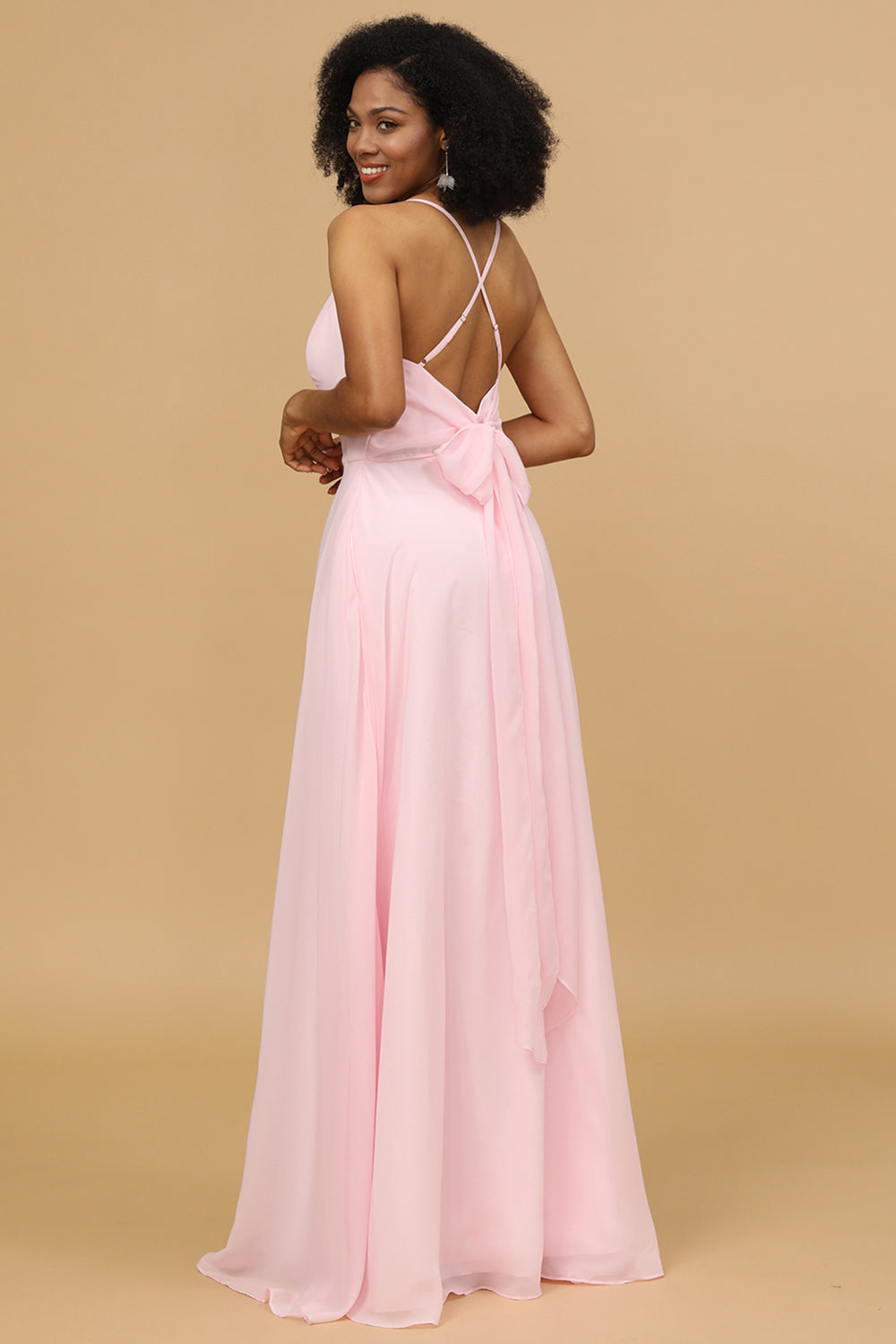 Sheath/Column Spaghetti Straps Long Chiffon Bridesmaid Dress