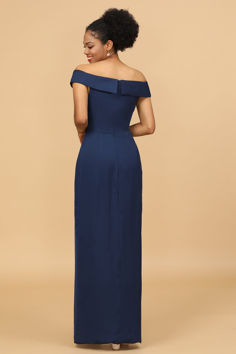 Sheath/Column Off The Shoulder Satin Long Bridesmaid Dress