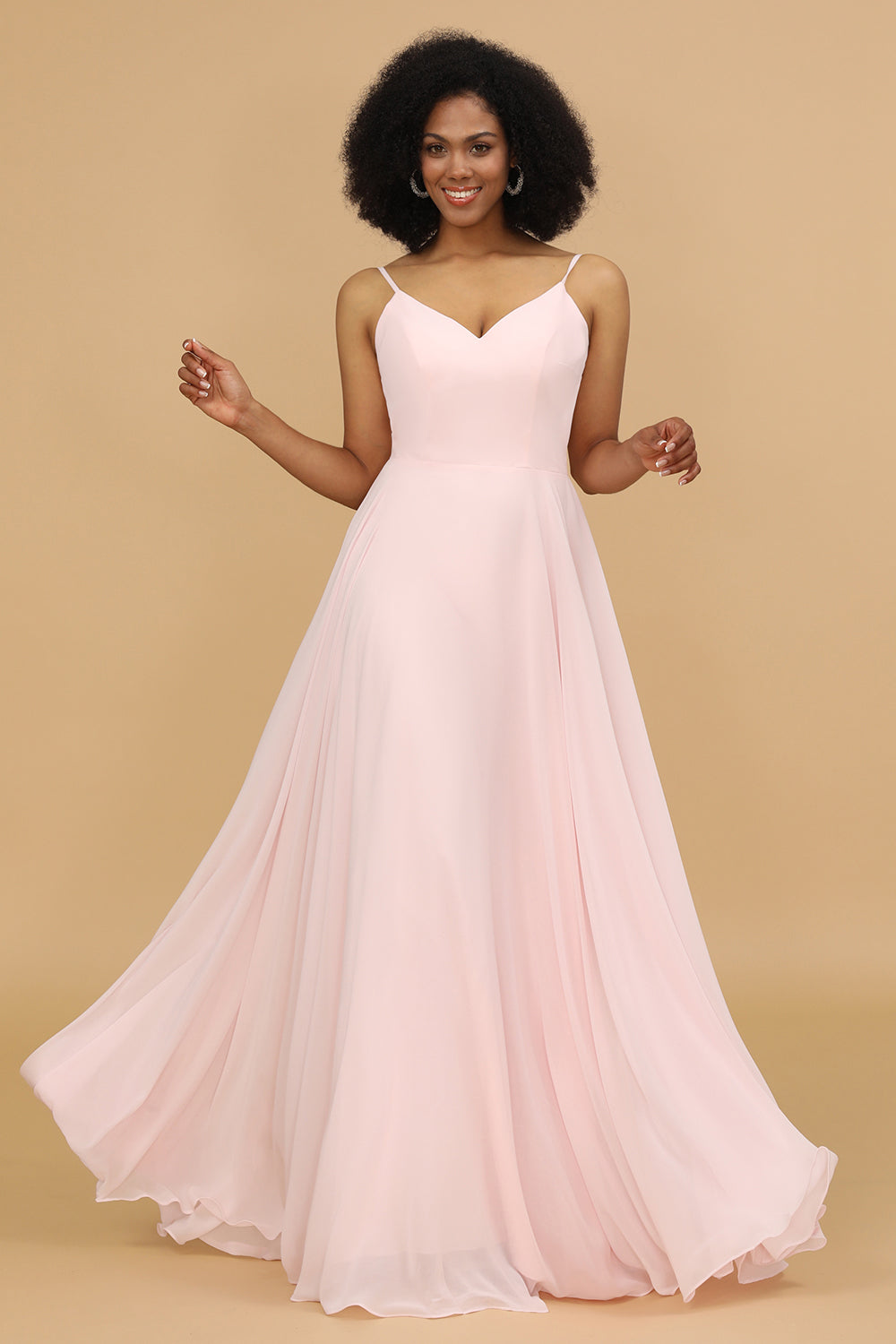 A Line Spaghetti Straps Chiffon Long Bridesmaid Dress