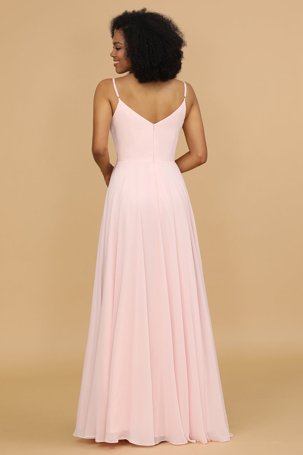 A Line Spaghetti Straps Chiffon Long Bridesmaid Dress