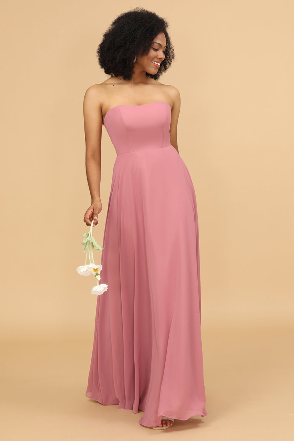 Blush Sweetheart Long Chiffon Bridesmaid Dress with Bowknot