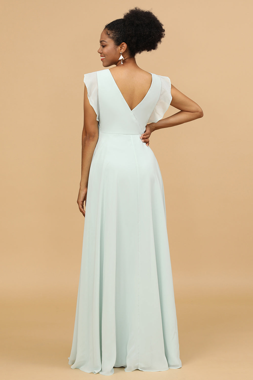 A Line V-Neck Floor Length Chiffon Bridesmaid Dress with Slit