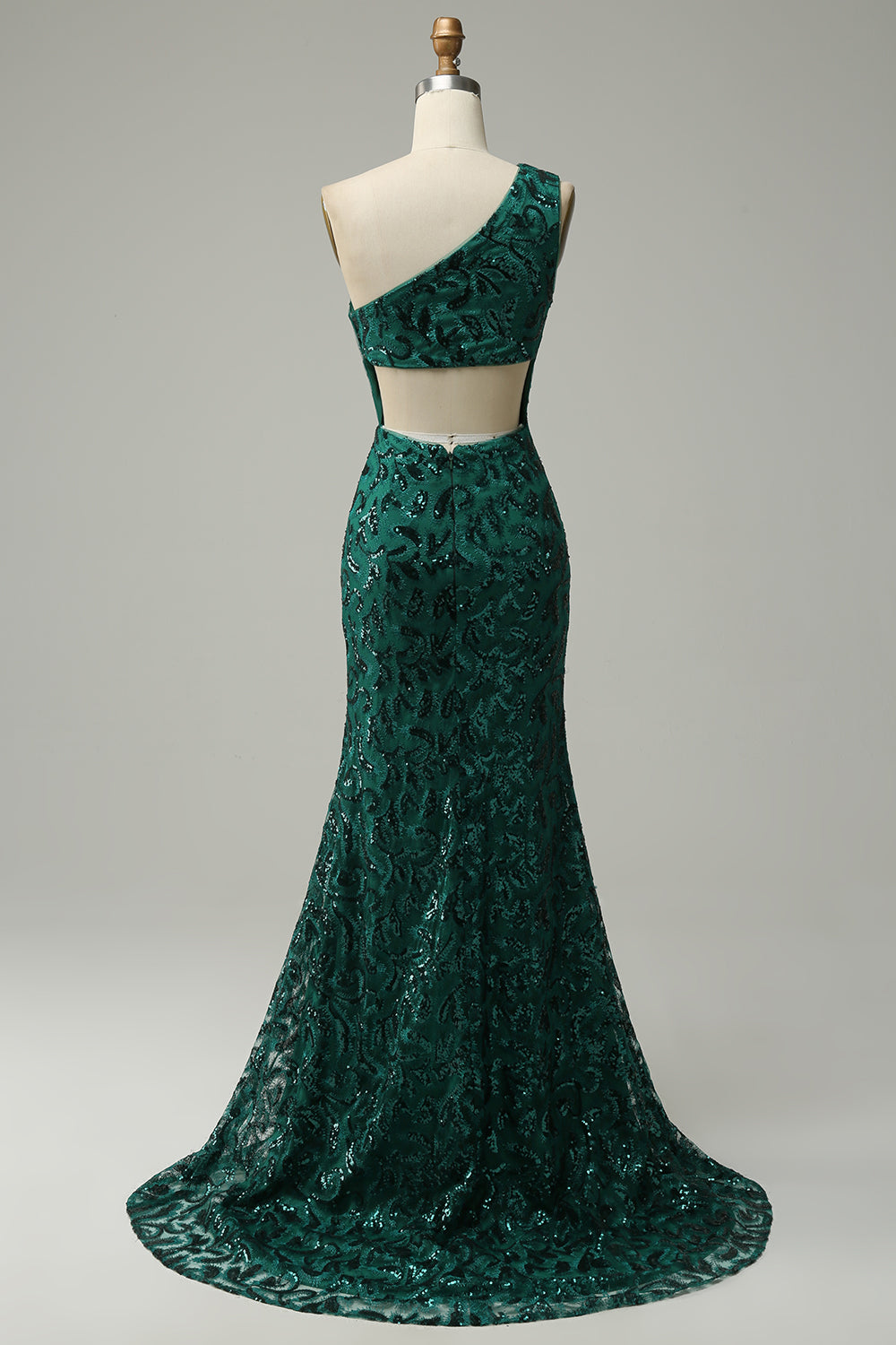 Dark Green Mermaid One Shoulder Sequins Long Prom Dress with Split Front