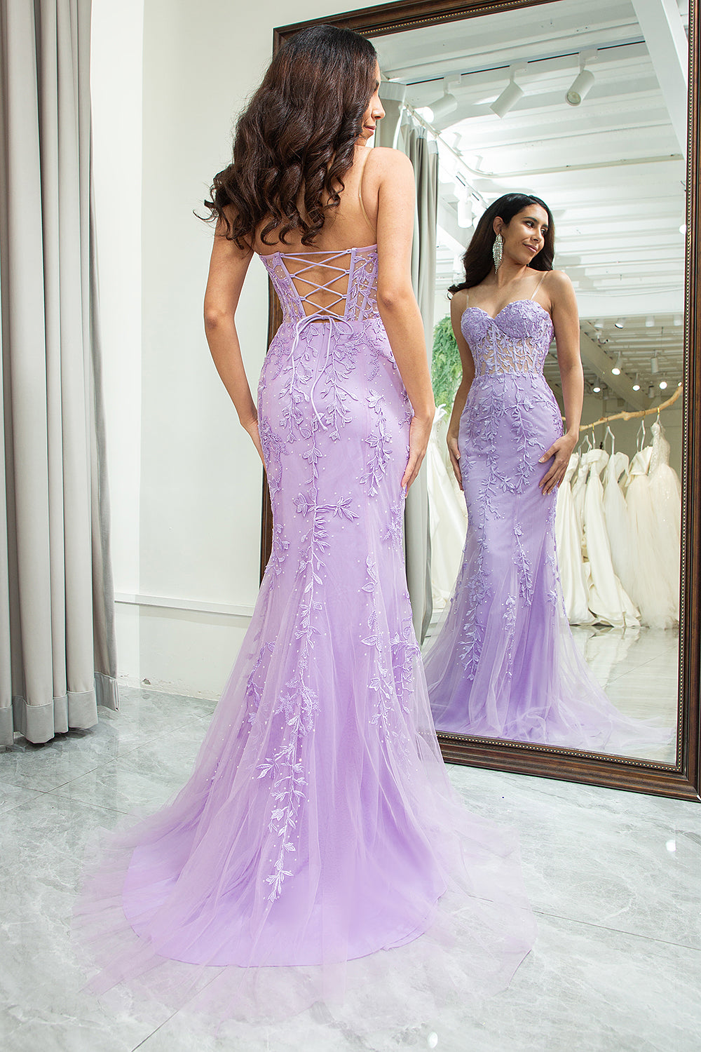 Purple Mermaid Sweetheart Beaded Corset Long Prom Dress With Appliques