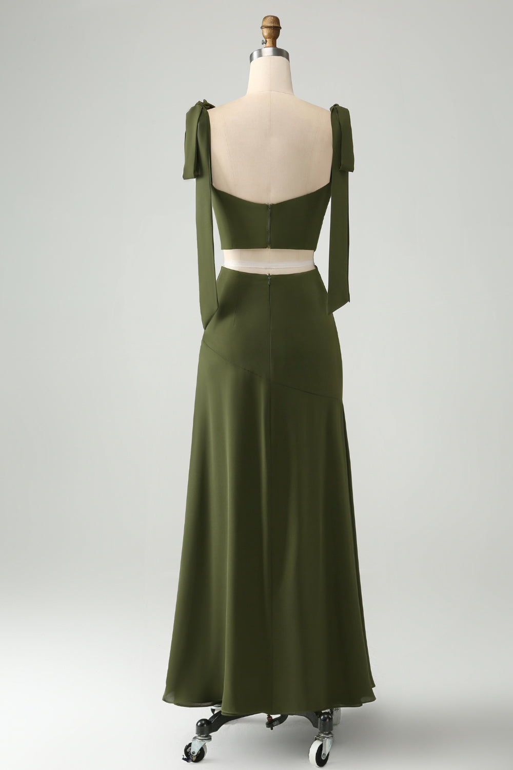 Olive A Line Spaghetti Straps Floor Length Dress with Slit