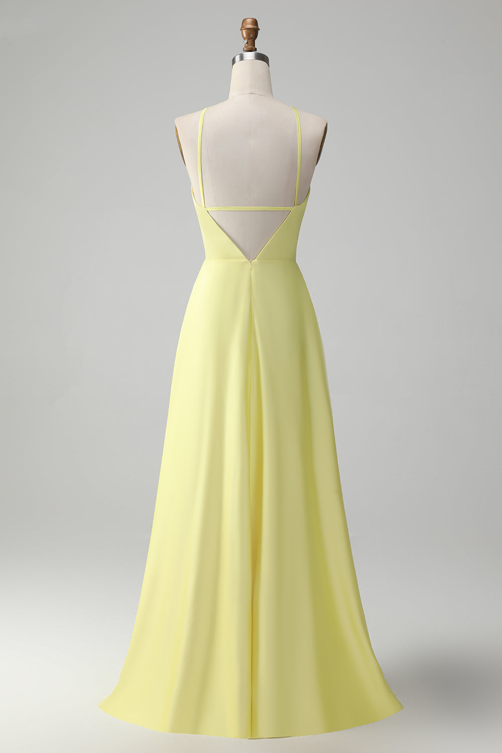 Stylish Yellow A Line Halter Pleated Long Bridesmaid Dress with Flower