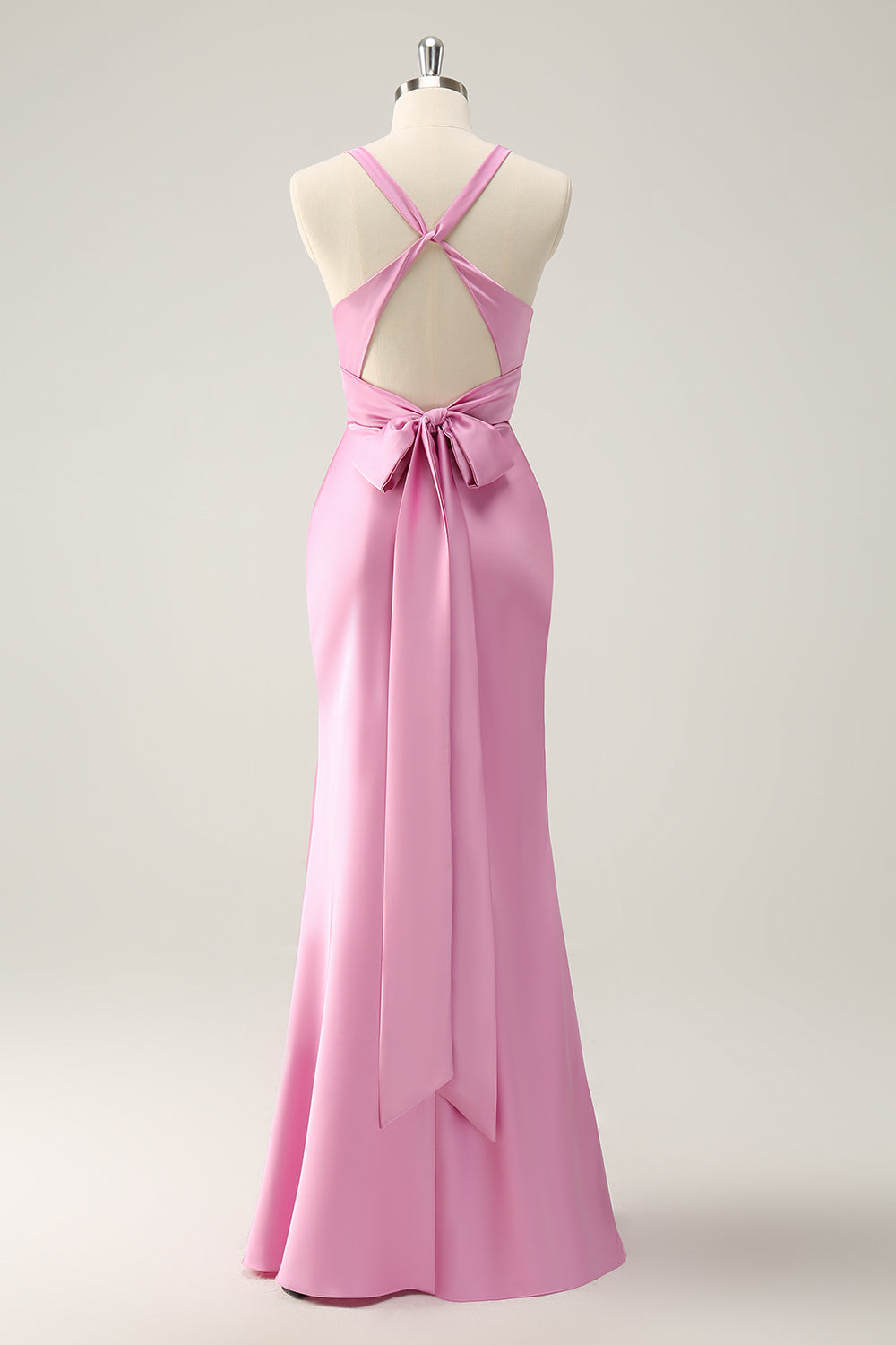 Elegant Pink Mermaid Deep V Neck Long Bridesmaid Dress with Lace Up Back