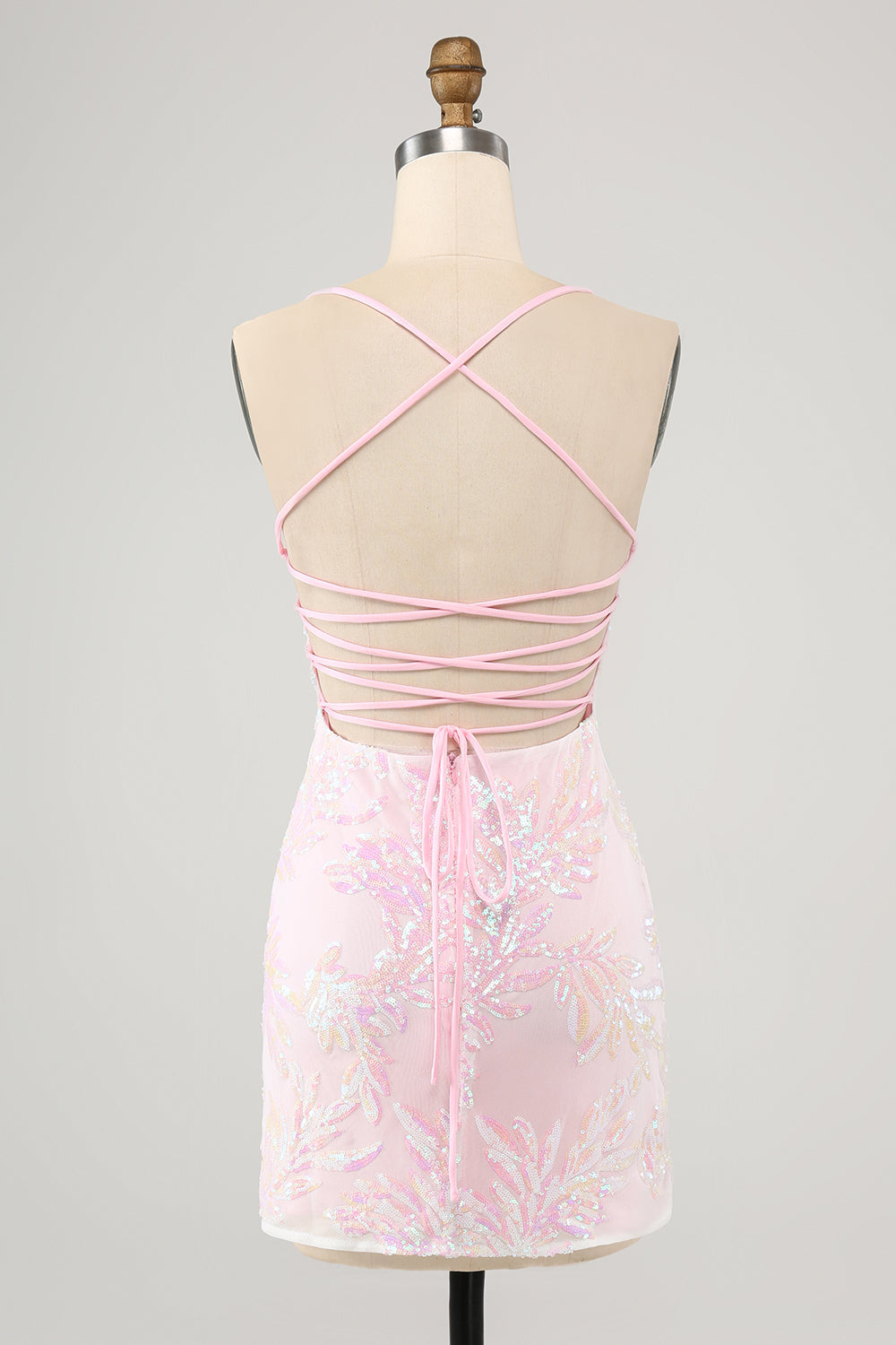 Pink Bodycon Spaghetti Straps Homecoming Dress with Criss Cross Back