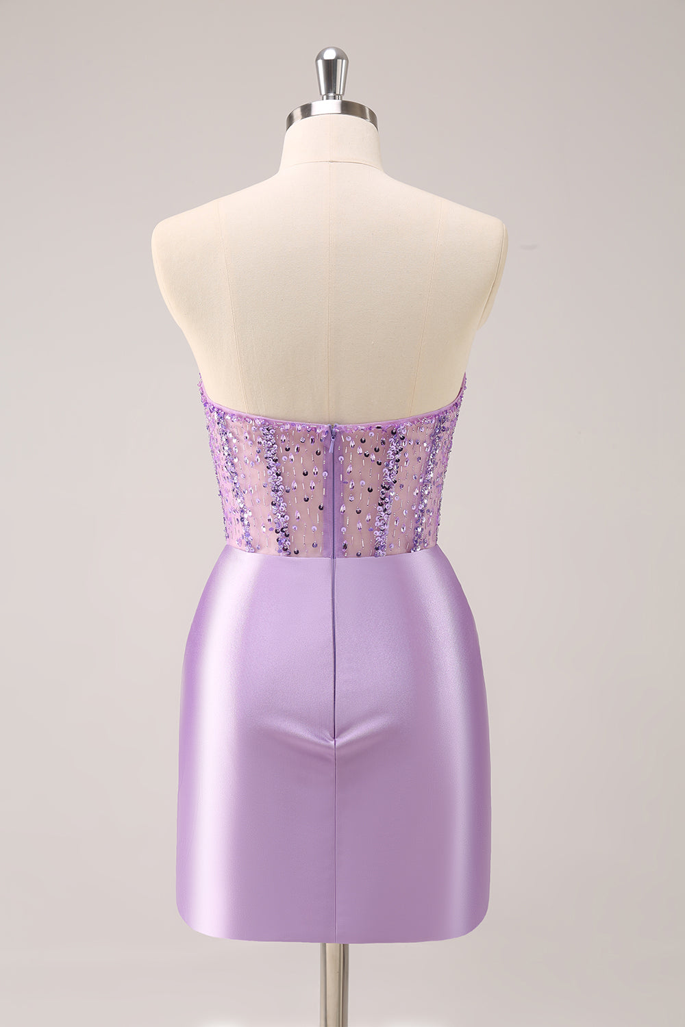 Sparkly Lilac Bodycon Strapless Sequins Ruched Short Homecoming Dress with Beading