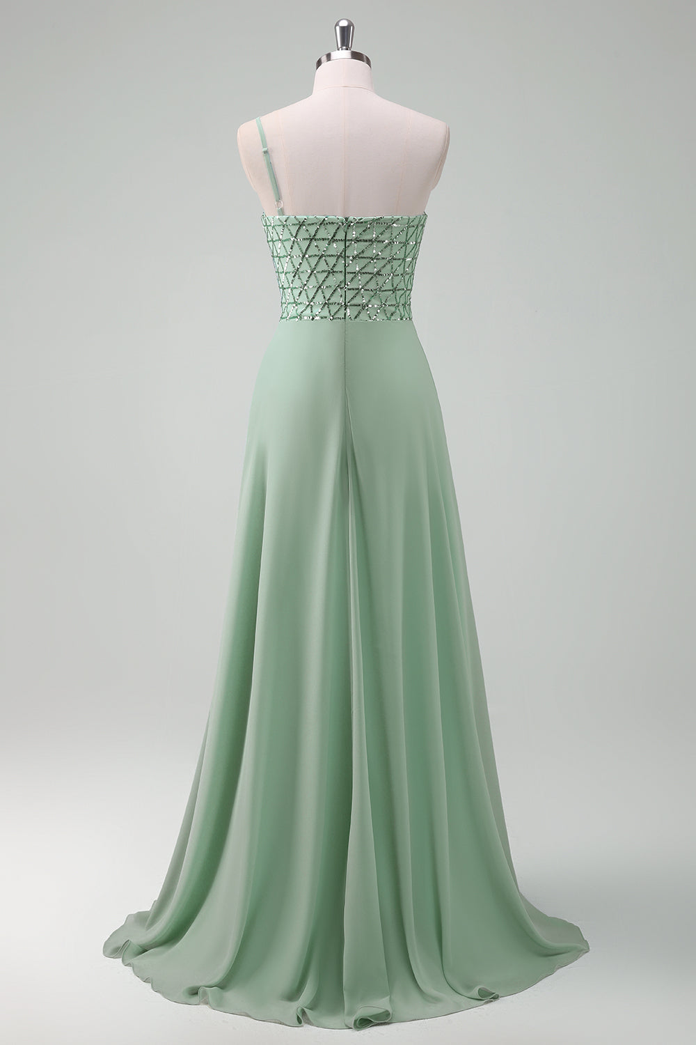 Sparkly Green A Line One Shoulder Floor Length Bridesmaid Dress