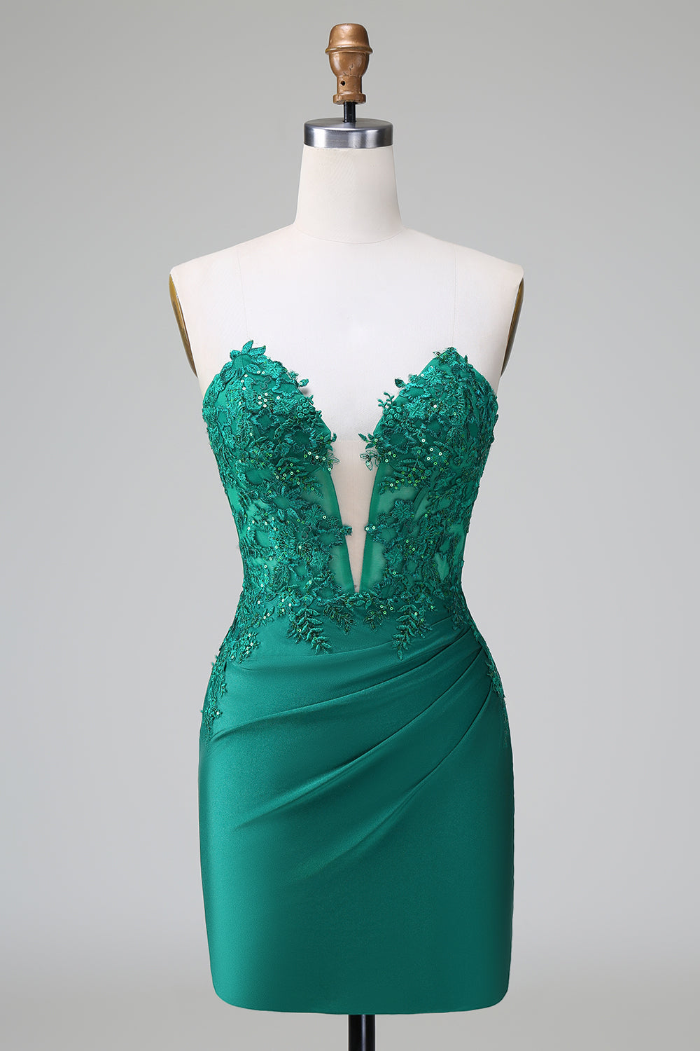 Classy Dark Green Bodycon Strapless Pleated Short Homecoming Dress with Beading