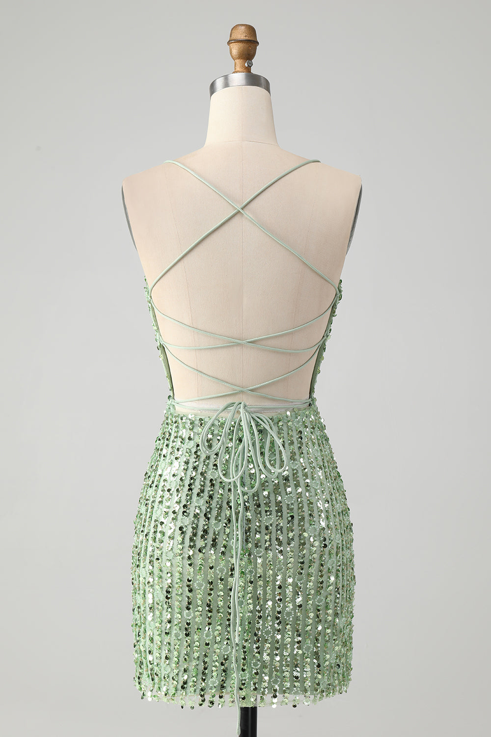 Stylish Green Sheath Criss Cross Back Short Homecoming Dress with Sequins