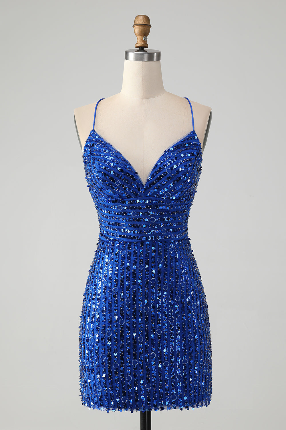 Stylish Royal Blue Sheath Criss Cross Back Short Homecoming Dress with Sequins