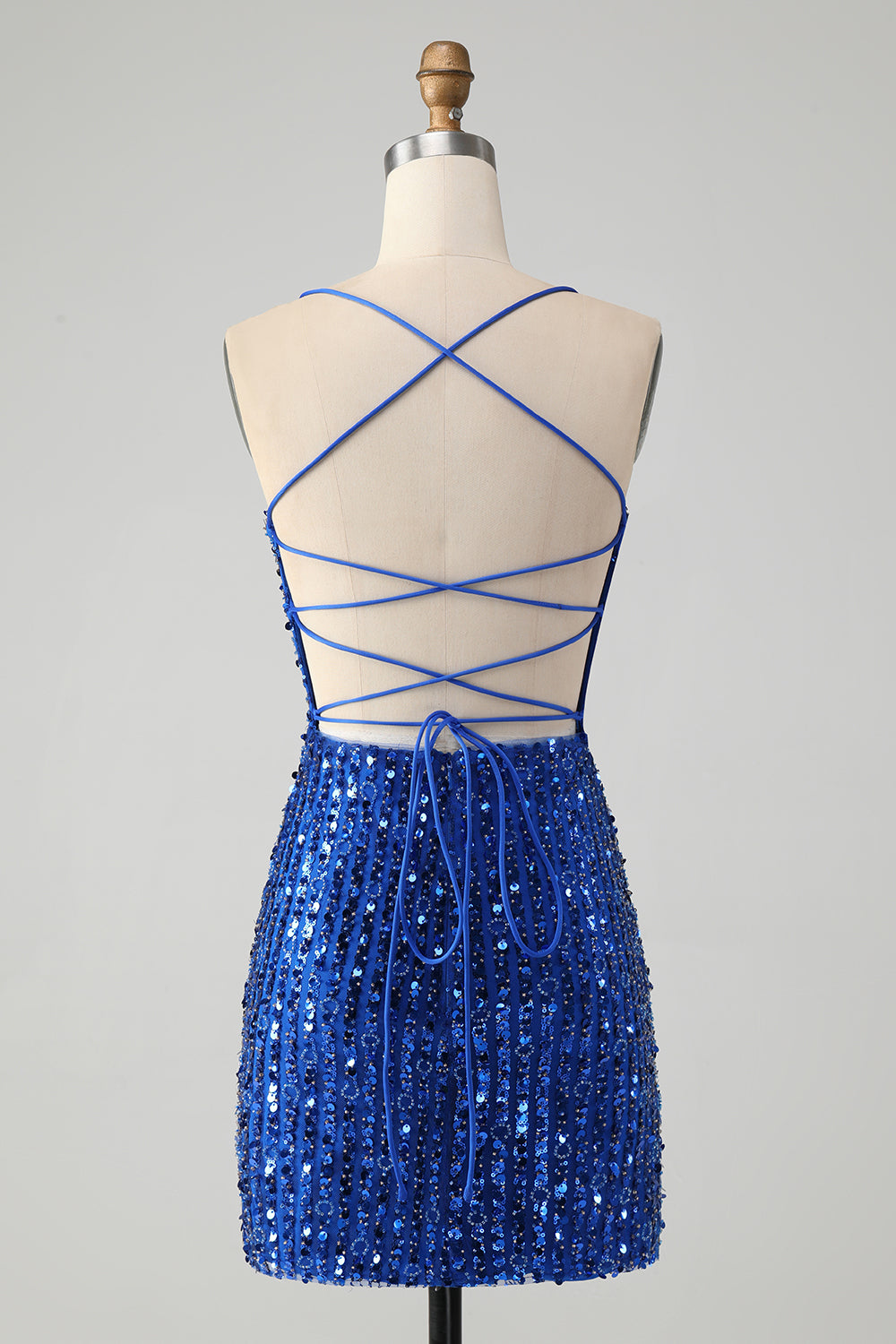 Stylish Royal Blue Sheath Criss Cross Back Short Homecoming Dress with Sequins