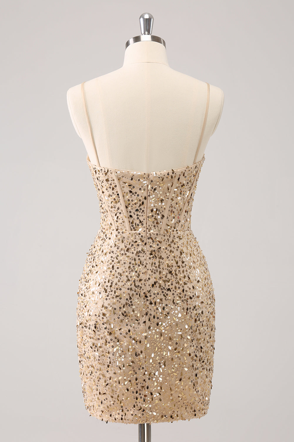 Stylish Golden Bodycon Spaghetti Straps Sequin Short Homecoming Dress