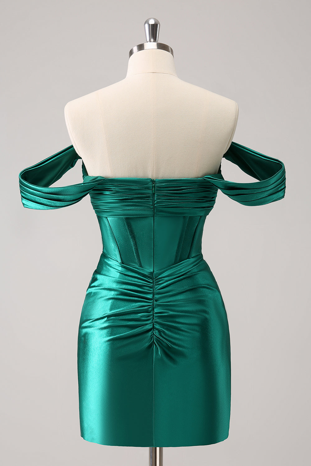 Stylish Dark Green Off The Shoulder Ruched Cut Out Corset Tight Homecoming Dress