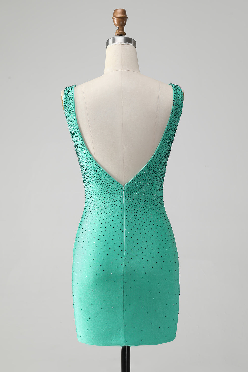 Chic Bodycon V Neck Backless Short Green Homecoming Dress with Beading