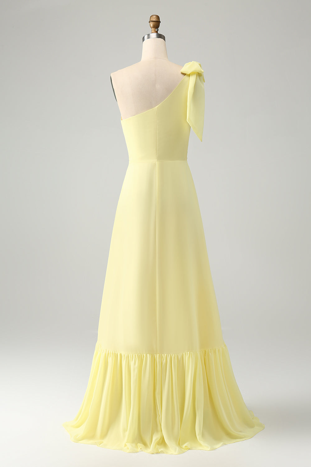 Yellow A Line One Shoulder Pleated Long Maxi Dress with Slit