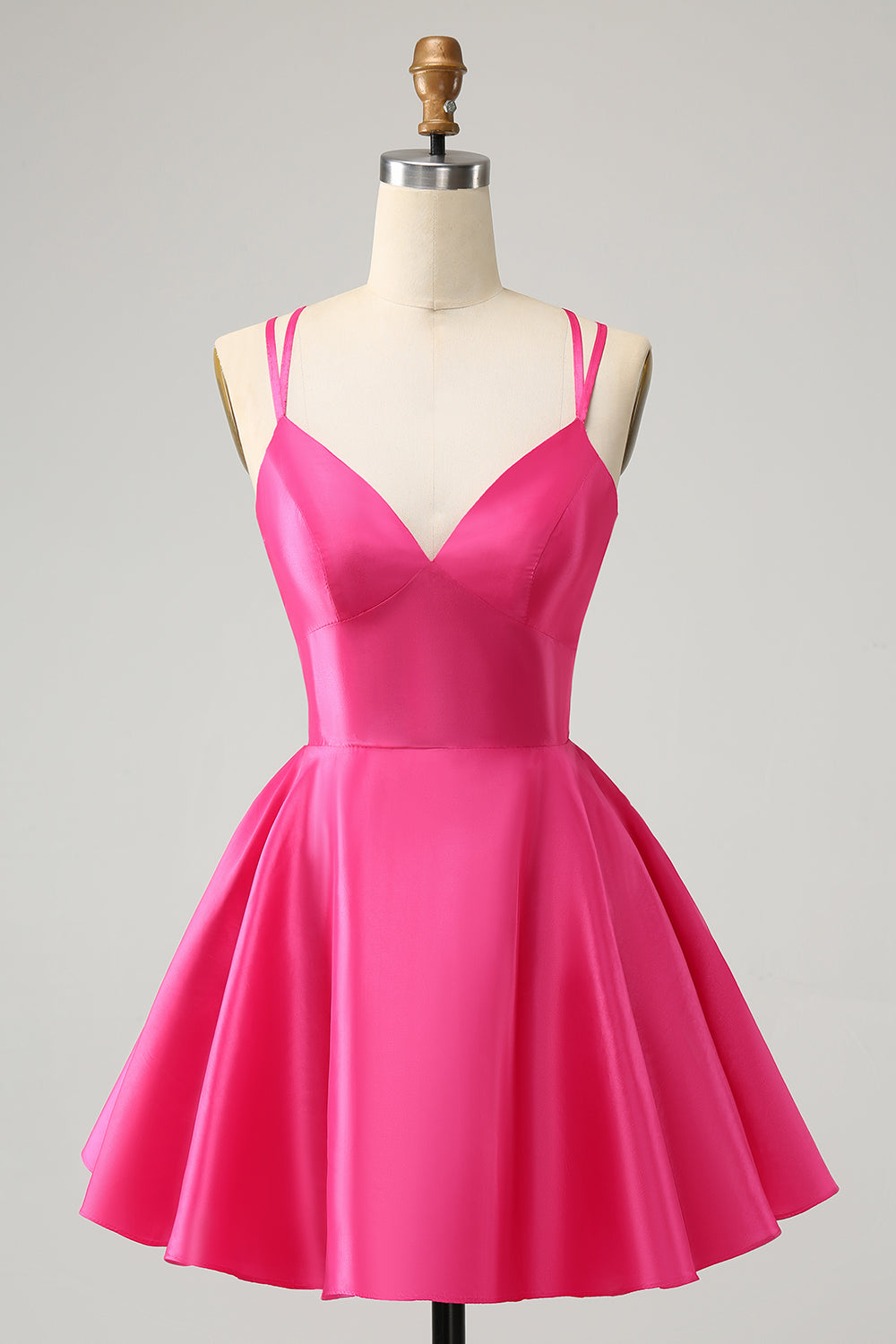 Fuchsia A Line Spaghetti Straps Backless Short Homecoming Dress