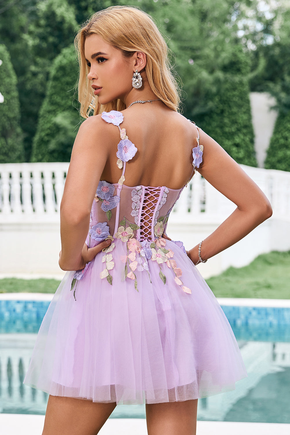 Gorgeous Purple A Line Corset Short Homecoming Dress with 3D Flowers