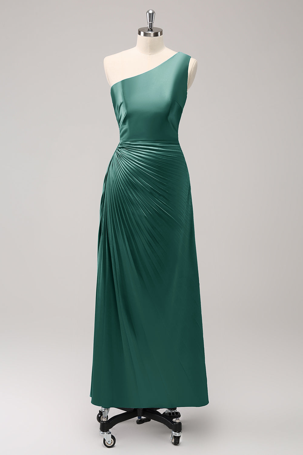 Dark Green Sheath One Shoulder Satin Long Bridsmaid Dress