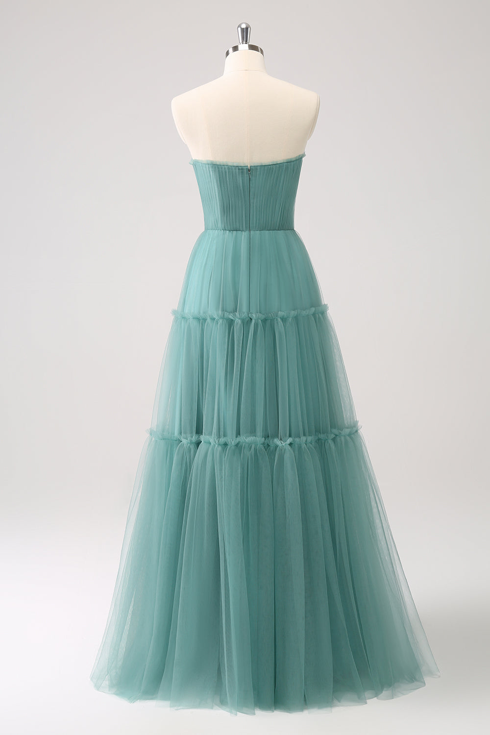 Eucalyptus A Line Strapless Corset Tulle Long Bridesmaid Dress